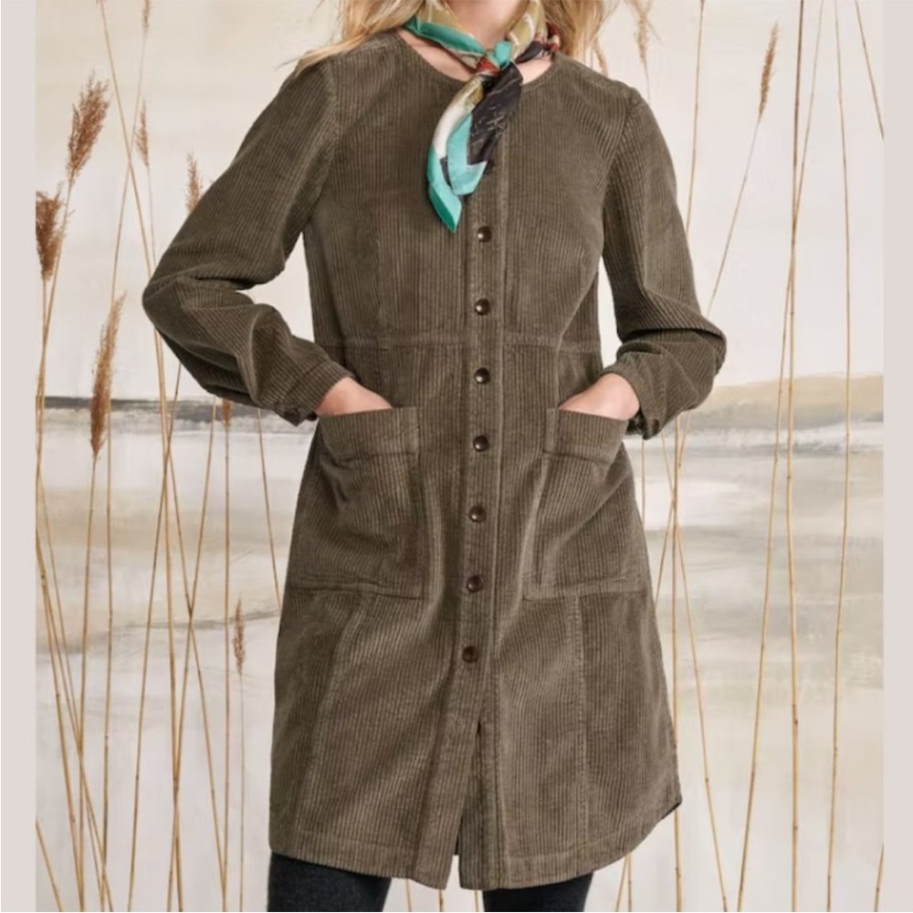 Poetry Gray-Green Corduroy Button-front dress UK16/US12